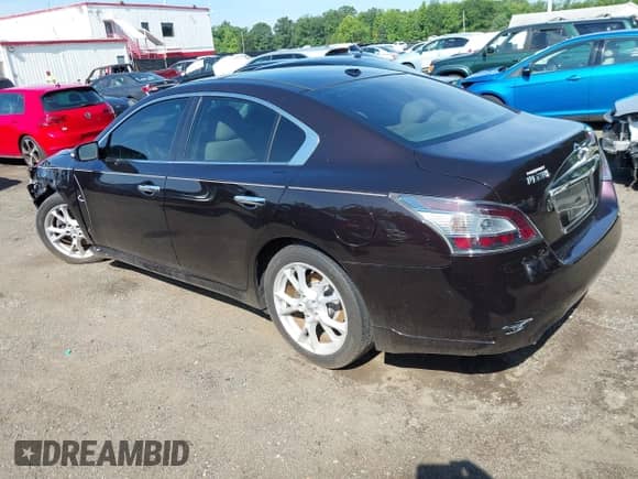 2014 Nissan Maxima SV with VIN 1N4AA5AP0EC439236, listed as a IAAI auction lot 42798195 with 93,541 mi miles and . Bid and sale history available at DreamBid. Image 3.
