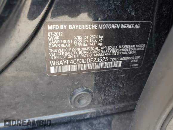 2013 BMW 7 Series 740Li xDrive с VIN WBAYF4C53DDE23525, выставлен на аукционе Copart как лот 80295795 с пробегом 125 312 миль миль и Списание • Salvage title. История ставок и продаж доступна на DreamBid. Изображение 12.
