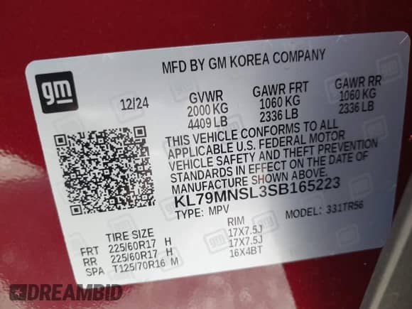 2025 Chevrolet TrailBlazer LS with VIN KL79MNSL3SB165223, listed as a IAAI auction lot 42946874 with 5,640 mi miles and . Bid and sale history available at DreamBid. Image 9.