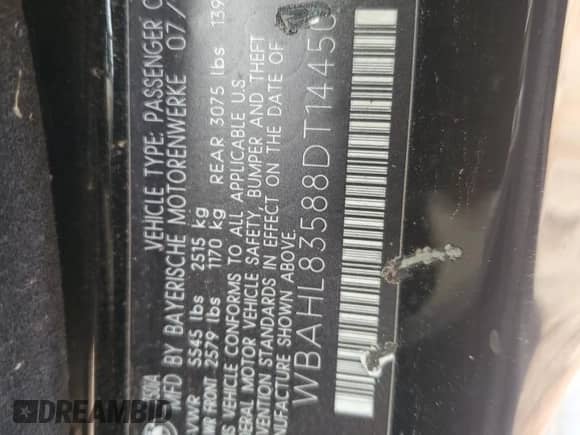 2008 BMW 7 Series 750i with VIN WBAHL83588DT14450, listed as a Copart auction lot 85564645 with 204,261 mi miles and Clean title. Bid and sale history available at DreamBid. Image 12.