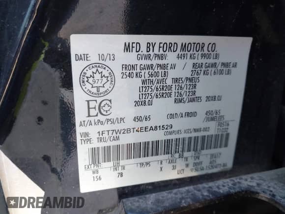 2014 Ford F-250 XL z VIN 1FT7W2BT4EEA81529, wystawiony jako IAAI lot #43265272 z przebiegiem 241 649 mil mil oraz . Historia ofert i sprzedaży dostępna na DreamBid. Obrazek 9.