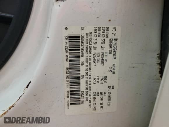 2007 Dodge Nitro SLT with VIN 1D8GU58K97W657068, listed as a Copart auction lot 66810925 with 191,588 mi miles and Salvage title. Bid and sale history available at DreamBid. Image 13.