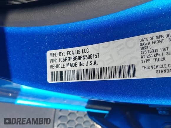 2023 Ram 1500 Big Horn with VIN 1C6RRFBG9PN596157, listed as a IAAI auction lot 42579791 with 14,303 mi miles and . Bid and sale history available at DreamBid. Image 9.