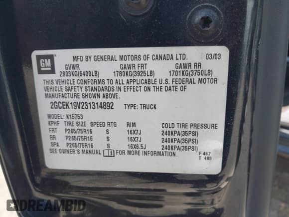 2003 Chevrolet Silverado 1500 с VIN 2GCEK19V231314892, выставлен на аукционе IAAI как лот 42634653 с пробегом 113 646 миль миль и . История ставок и продаж доступна на DreamBid. Изображение 9.