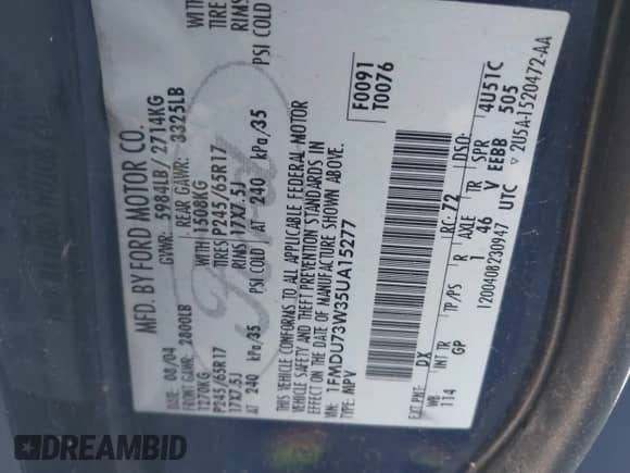 2005 Ford Explorer XLT с VIN 1FMDU73W35UA15277, выставлен на аукционе IAAI как лот 43483138 с пробегом Не указан миль и . История ставок и продаж доступна на DreamBid. Изображение 9.