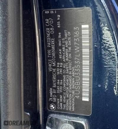 2007 BMW Z4 3.0i with VIN 4USBU33537LW73163, listed as a Copart auction lot 69574435 with 57,100 mi miles and Clean title. Bid and sale history available at DreamBid. Image 10.