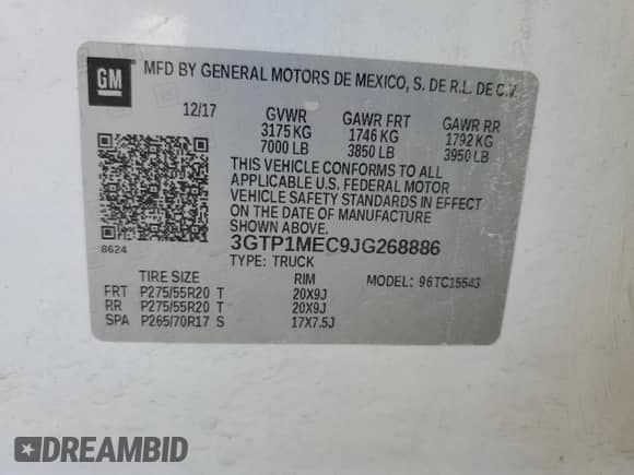 2018 GMC Sierra 1500 SLE с VIN 3GTP1MEC9JG268886, выставлен на аукционе Copart как лот 81298604 с пробегом 91 574 миль миль и Списание • Salvage title. История ставок и продаж доступна на DreamBid. Изображение 12.