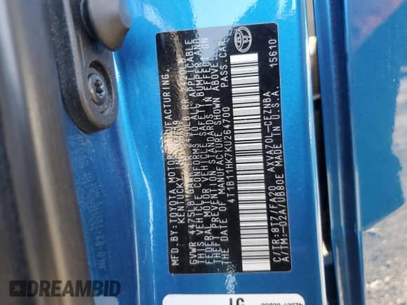 2019 Toyota Camry LE с VIN 4T1B11HK7KU264700, выставлен на аукционе Copart как лот 85474625 с пробегом 128 420 миль миль и Списание • Salvage title. История ставок и продаж доступна на DreamBid. Изображение 12.