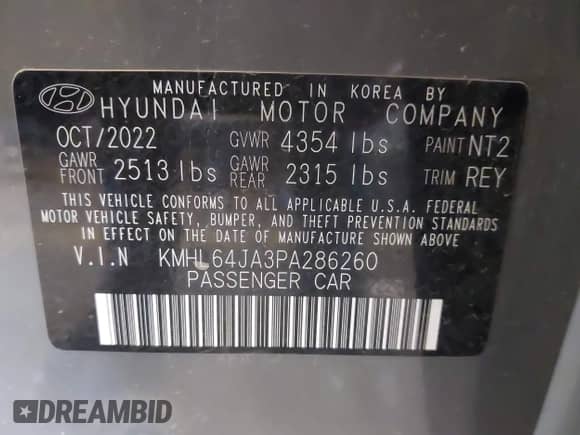 2023 Hyundai Sonata SEL with VIN KMHL64JA3PA286260, listed as a IAAI auction lot 42919718 with 61,137 mi miles and . Bid and sale history available at DreamBid. Image 9.