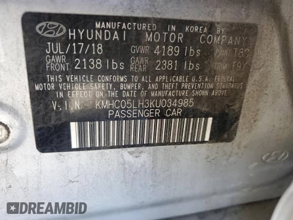 2019 Hyundai Ioniq Limited z VIN KMHC05LH3KU034985, wystawiony jako Copart lot #67437765 z przebiegiem 108 299 mil mil oraz Szkoda całkowita • Salvage title. Historia ofert i sprzedaży dostępna na DreamBid. Obrazek 13.