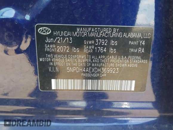 2013 Hyundai Elantra GLS с VIN 5NPDH4AEXDH369923, выставлен на аукционе IAAI как лот 43359770 с пробегом 98 360 миль миль и . История ставок и продаж доступна на DreamBid. Изображение 9.