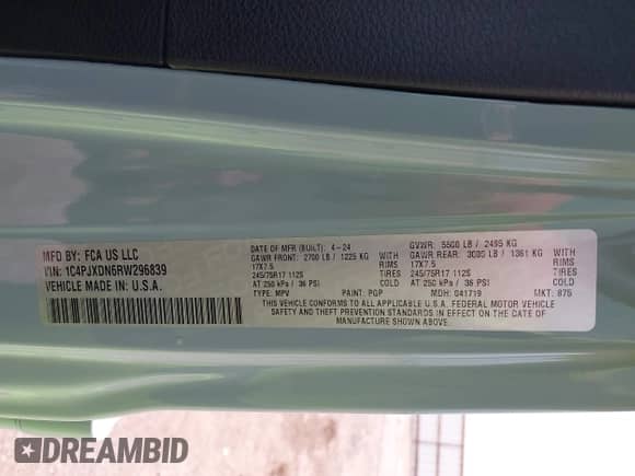 2024 Jeep Wrangler Sport S z VIN 1C4PJXDN6RW296839, wystawiony jako IAAI lot #42389476 z przebiegiem 14 069 mil mil oraz . Historia ofert i sprzedaży dostępna na DreamBid. Obrazek 9.