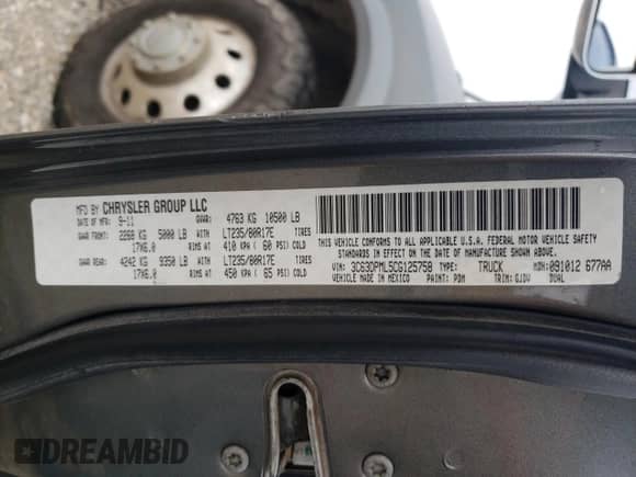 2012 Dodge RAM with VIN 3C63DPML5CG125758, listed as a Copart auction lot 43618705 with 226,096 mi miles and Salvage title. Bid and sale history available at DreamBid. Image 12.