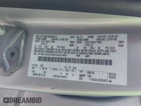 2014 Ford Escape SE z VIN 1FMCU0GX5EUA21457, wystawiony jako IAAI lot #43370908 z przebiegiem 143 709 mil mil oraz . Historia ofert i sprzedaży dostępna na DreamBid. Obrazek 9.