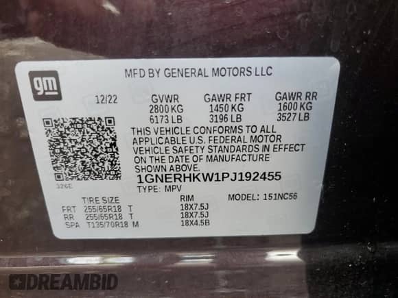 2023 Chevrolet Traverse LT с VIN 1GNERHKW1PJ192455, выставлен на аукционе Copart как лот 84272665 с пробегом 51 555 миль миль и Списание • Salvage title. История ставок и продаж доступна на DreamBid. Изображение 13.