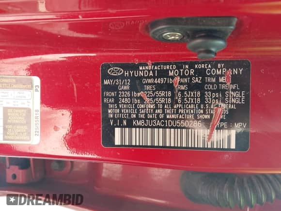 2013 Hyundai Tucson Limited с VIN KM8JU3AC1DU550286, выставлен на аукционе IAAI как лот 42126299 с пробегом 119 224 миль миль и . История ставок и продаж доступна на DreamBid. Изображение 9.