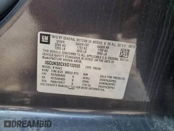 2014 Chevrolet Silverado 1500 LTZ with VIN 3GCUKSECXEG132695, listed as a Copart auction lot 71489665 with 104,066 mi miles and Clean title. Bid and sale history available at DreamBid. Image 13.