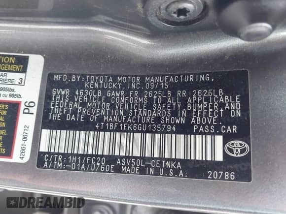 2016 Toyota Camry XLE с VIN 4T1BF1FK6GU135794, выставлен на аукционе IAAI как лот 43415774 с пробегом 199 325 миль миль и . История ставок и продаж доступна на DreamBid. Изображение 9.