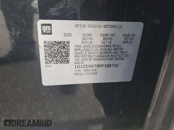 2023 Chevrolet Malibu LT with VIN 1G1ZD5ST0PF169743, listed as a Copart auction lot 89725655 with 46,959 mi miles and Non repairable. Bid and sale history available at DreamBid. Image 13.