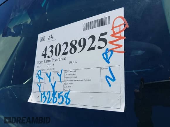 2013 Toyota Prius One with VIN JTDKN3DUXD5555717, listed as a IAAI auction lot 43028925 with 132,858 mi miles and . Bid and sale history available at DreamBid. Image 18.