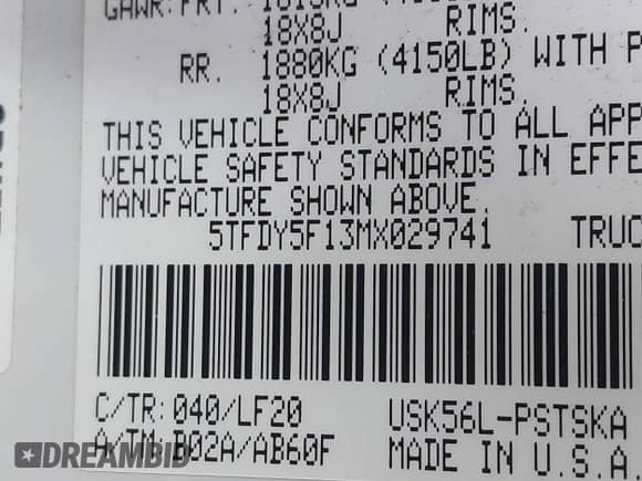 2021 Toyota Tundra SR5 with VIN 5TFDY5F13MX029741, listed as a IAAI auction lot 42030116 with 110,894 mi miles and . Bid and sale history available at DreamBid. Image 9.
