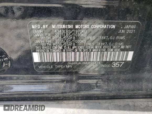 2021 Mitsubishi Outlander ES z VIN JA4ARUAU6MU031474, wystawiony jako Copart lot #69623645 z przebiegiem 58 157 mil mil oraz Szkoda całkowita • Salvage title. Historia ofert i sprzedaży dostępna na DreamBid. Obrazek 12.