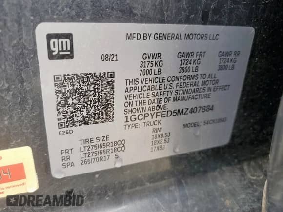 2021 Chevrolet Silverado 1500 LT Trail Boss с VIN 1GCPYFED5MZ407884, выставлен на аукционе Copart как лот 69930065 с пробегом 123 149 миль миль и Списание • Salvage title. История ставок и продаж доступна на DreamBid. Изображение 12.
