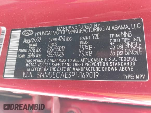 2023 Hyundai Tucson Limited z VIN 5NMJECAE3PH169019, wystawiony jako IAAI lot #43220987 z przebiegiem 11 751 mil mil oraz . Historia ofert i sprzedaży dostępna na DreamBid. Obrazek 9.