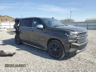 2021 Chevrolet Suburban Premier with VIN 1GNSKFKD5MR155061, listed as a Copart auction lot 42753603 with 58,689 mi miles and . Bid and sale history available at DreamBid. Image 4.