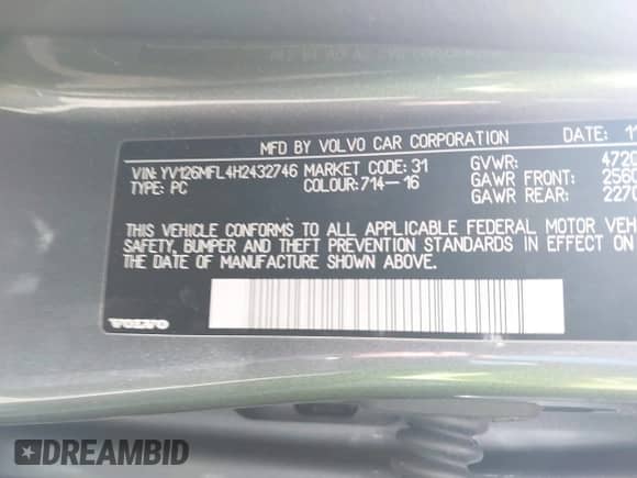2017 Volvo S60 Dynamic с VIN YV126MFL4H2432746, выставлен на аукционе IAAI как лот 42219365 с пробегом 169 504 миль миль и . История ставок и продаж доступна на DreamBid. Изображение 9.