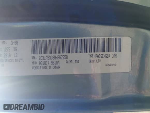 2008 Chrysler 300 Touring с VIN 2C3LA53G98H267858, выставлен на аукционе IAAI как лот 43186331 с пробегом 157 596 миль миль и . История ставок и продаж доступна на DreamBid. Изображение 9.