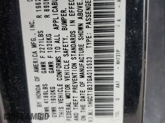 2016 Honda Accord LX-S с VIN 1HGCT1B37GA010533, выставлен на аукционе Copart как лот 63195915 с пробегом 133 281 миль миль и Списание • Salvage title. История ставок и продаж доступна на DreamBid. Изображение 12.