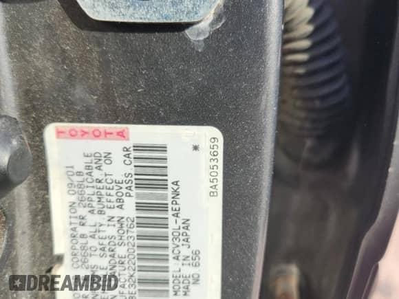 2002 Toyota Camry LE with VIN JTDBE32K220023762, listed as a Copart auction lot 85343375 with 242,626 mi miles and Non repairable. Bid and sale history available at DreamBid. Image 12.