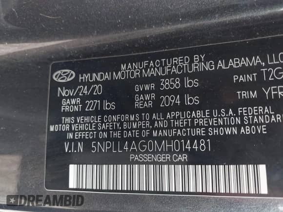 2021 Hyundai Elantra SE z VIN 5NPLL4AG0MH014481, wystawiony jako IAAI lot #43030295 z przebiegiem 50 750 mil mil oraz . Historia ofert i sprzedaży dostępna na DreamBid. Obrazek 9.