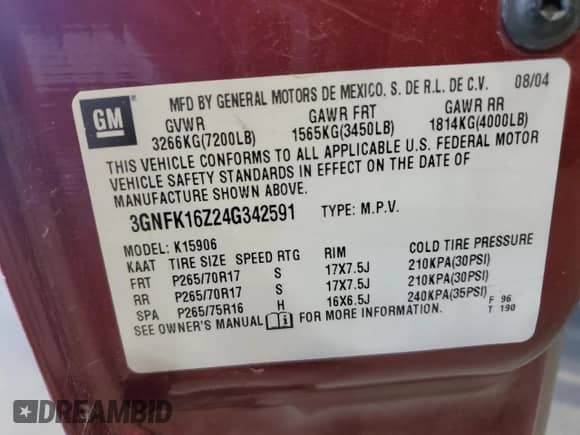 2004 Chevrolet Suburban Z71 with VIN 3GNFK16Z24G342591, listed as a Copart auction lot 72842654 with 322,007 mi miles and Clean title. Bid and sale history available at DreamBid. Image 13.