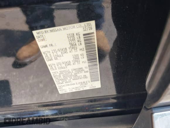 2017 Nissan Murano Platinum с VIN 5N1AZ2MG0HN126821, выставлен на аукционе IAAI как лот 42481223 с пробегом 129 731 миль миль и . История ставок и продаж доступна на DreamBid. Изображение 9.