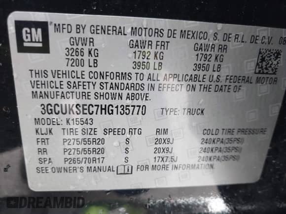 2017 Chevrolet Silverado 1500 LTZ z VIN 3GCUKSEC7HG135770, wystawiony jako IAAI lot #41257645 z przebiegiem 155 364 mil mil oraz . Historia ofert i sprzedaży dostępna na DreamBid. Obrazek 9.