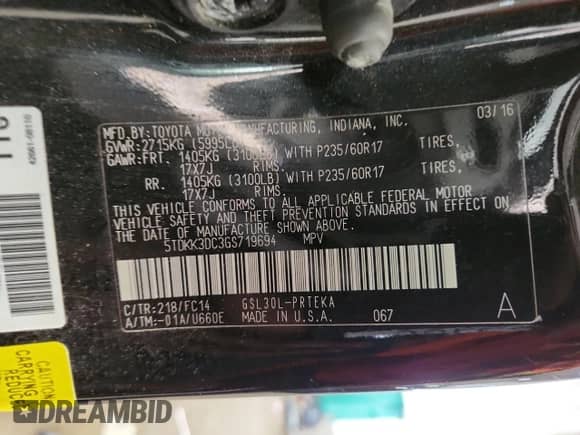 2016 Toyota Sienna LE with VIN 5TDKK3DC3GS719694, listed as a Copart auction lot 84573815 with 162,887 mi miles and Clean title. Bid and sale history available at DreamBid. Image 13.