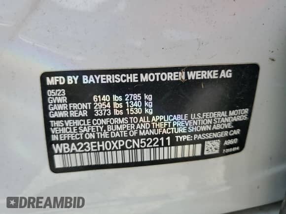 2023 BMW 7 Series 740i с VIN WBA23EH0XPCN52211, выставлен на аукционе Copart как лот 71616855 с пробегом Не указан миль и Списание • Salvage title. История ставок и продаж доступна на DreamBid. Изображение 12.