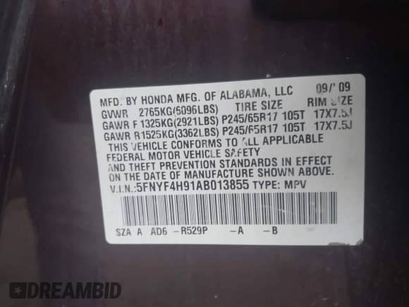 2010 Honda Pilot Touring с VIN 5FNYF4H91AB013855, выставлен на аукционе IAAI как лот 43258943 с пробегом 245 204 миль миль и . История ставок и продаж доступна на DreamBid. Изображение 9.