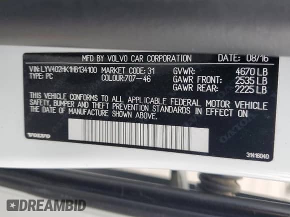 2017 Volvo S60 Inscription с VIN LYV402HK1HB134100, выставлен на аукционе Copart как лот 65956695 с пробегом 96 718 миль миль и Списание • Salvage title. История ставок и продаж доступна на DreamBid. Изображение 12.
