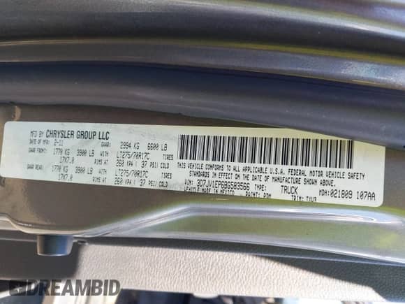 2011 Ram 1500 ST с VIN 3D7JV1EP6BG583566, выставлен на аукционе IAAI как лот 42278648 с пробегом 131 878 миль миль и . История ставок и продаж доступна на DreamBid. Изображение 9.