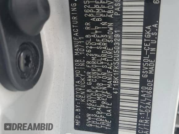 2012 Toyota Camry SE with VIN 4T1BK1FK5CU503291, listed as a Copart auction lot 67896335 with 181,529 mi miles and Clean title. Bid and sale history available at DreamBid. Image 12.