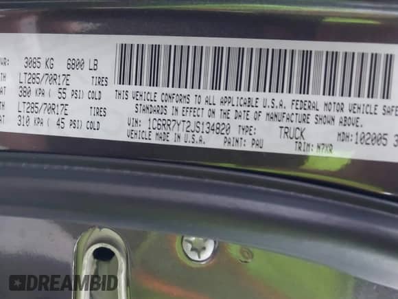 2018 Ram 1500 Rebel z VIN 1C6RR7YT2JS134820, wystawiony jako IAAI lot #40931182 z przebiegiem 56 427 mil mil oraz . Historia ofert i sprzedaży dostępna na DreamBid. Obrazek 9.