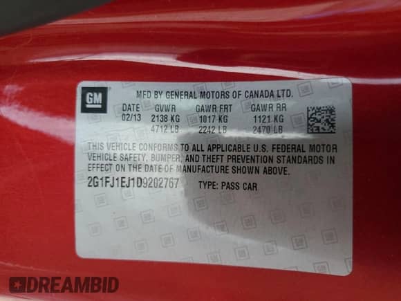 2013 Chevrolet Camaro SS with VIN 2G1FJ1EJ1D9202767, listed as a Copart auction lot 82171735 with 101,933 mi miles and Salvage title. Bid and sale history available at DreamBid. Image 12.