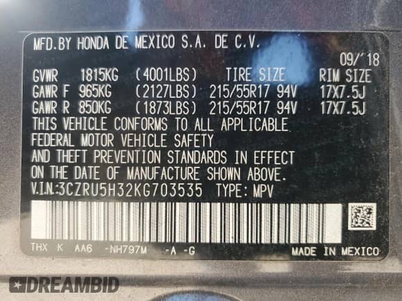 2019 Honda HR-V LX z VIN 3CZRU5H32KG703535, wystawiony jako Copart lot #67957055 z przebiegiem 69 513 mil mil oraz Szkoda całkowita • Salvage title. Historia ofert i sprzedaży dostępna na DreamBid. Obrazek 12.