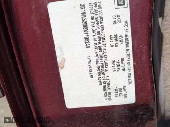 1999 Chevrolet Lumina LS с VIN 2G1WL52M3X1105248, выставлен на аукционе Copart как лот 52417625 с пробегом 237 263 миль миль и Списание • Salvage title. История ставок и продаж доступна на DreamBid. Изображение 12.