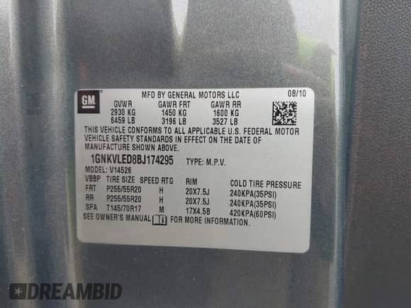 2011 Chevrolet Traverse LTZ с VIN 1GNKVLED8BJ174295, выставлен на аукционе IAAI как лот 43254523 с пробегом 189 730 миль миль и . История ставок и продаж доступна на DreamBid. Изображение 9.