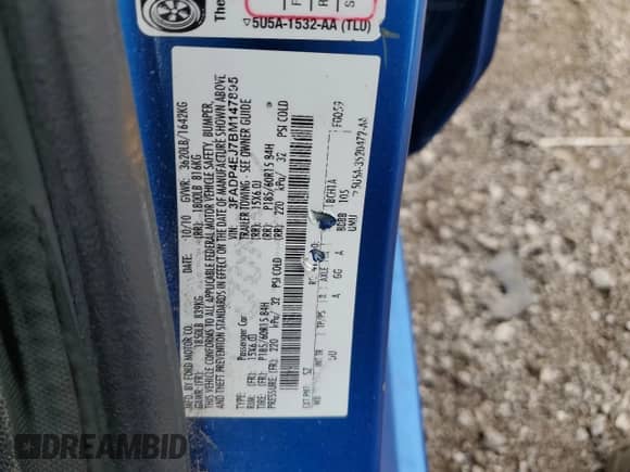 2011 Ford Fiesta SE с VIN 3FADP4EJ7BM147895, выставлен на аукционе Copart как лот 66435425 с пробегом 55 219 миль миль и Списание • Salvage title. История ставок и продаж доступна на DreamBid. Изображение 12.