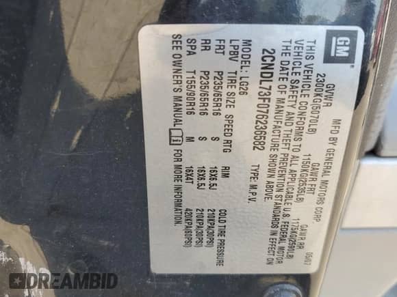 2007 Chevrolet Equinox LT with VIN 2CNDL73F076236582, listed as a Copart auction lot 85275615 with 244,041 mi miles and Salvage title. Bid and sale history available at DreamBid. Image 13.